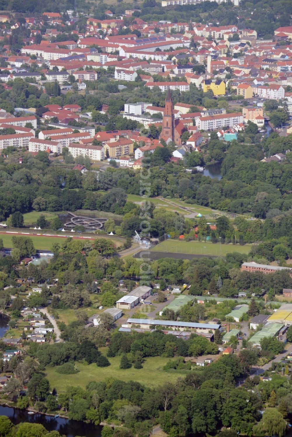 Rathenow from above - Look at the grounds of the Federal horticultural show (BUGA) by 2015 in Rathenow in the German State of Brandenburg in the optics Park area. The village was already hosts the exibition Landesgartenschau (LAGA)