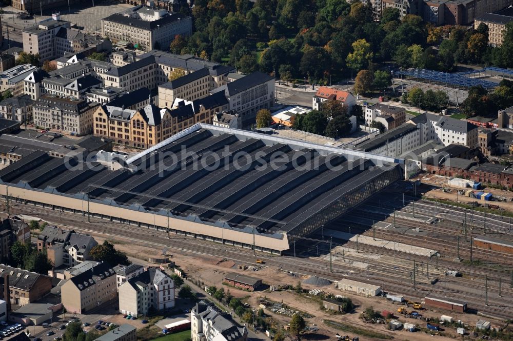 Chemnitz from above - Area of the Chemnitz main railway station in the city center of Chemnitz in Saxony