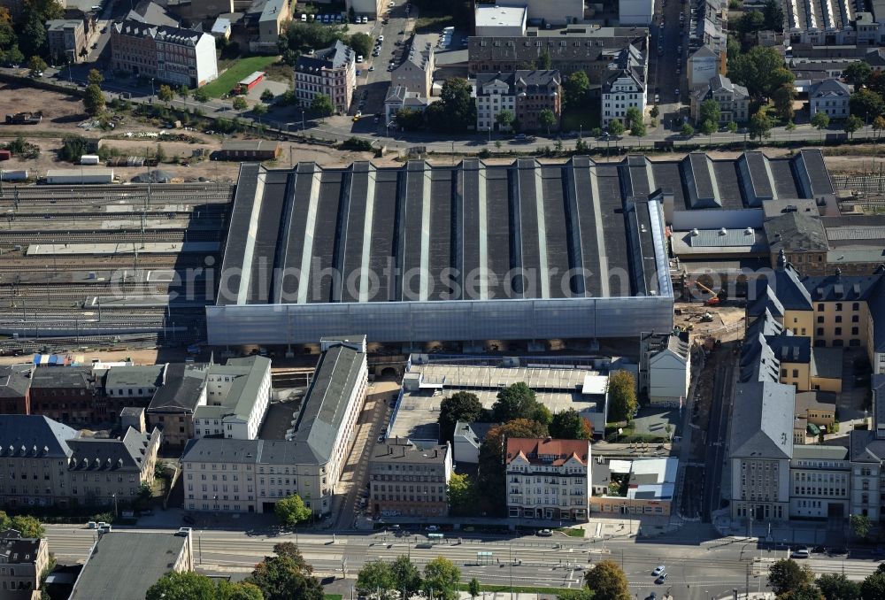 Aerial photograph Chemnitz - Area of the Chemnitz main railway station in the city center of Chemnitz in Saxony