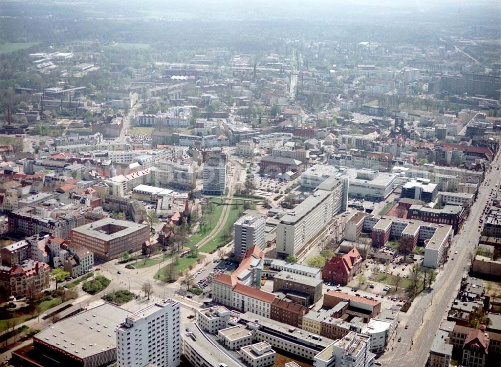 Cottbus - BRB from the bird's eye view: Gelände der Cottbusser Innenstadt am Bereich der Bahnhofstraße, Karl-Liebknecht-Straße, Berliner Straße und Spremberger Straße. Planungsfläche für die Errichtung der CITY-GALERIE der ECE-Projektmanagement GmbH Hamburg.