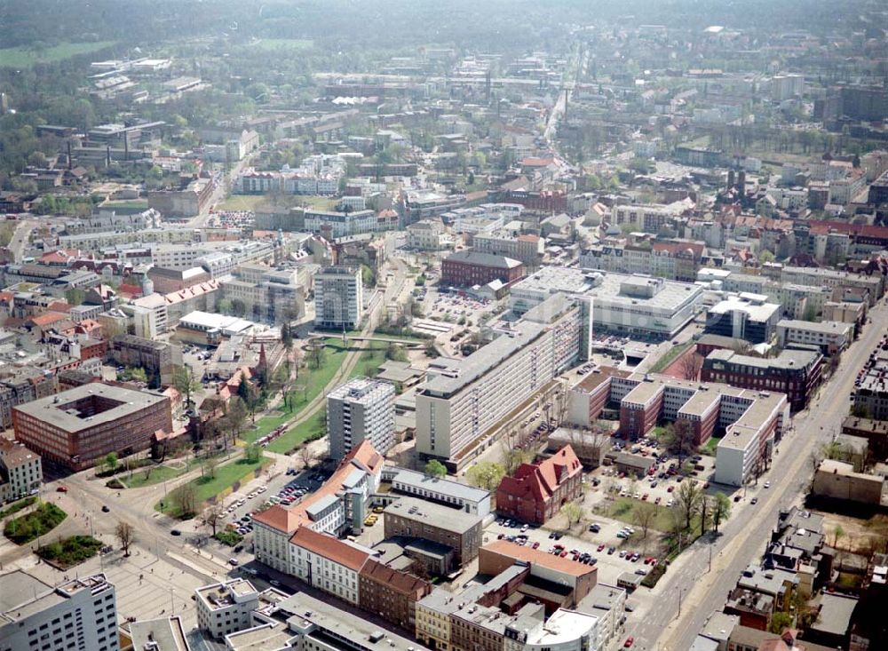 Aerial image Cottbus - BRB - Gelände der Cottbusser Innenstadt am Bereich der Bahnhofstraße, Karl-Liebknecht-Straße, Berliner Straße und Spremberger Straße. Planungsfläche für die Errichtung der CITY-GALERIE der ECE-Projektmanagement GmbH Hamburg.