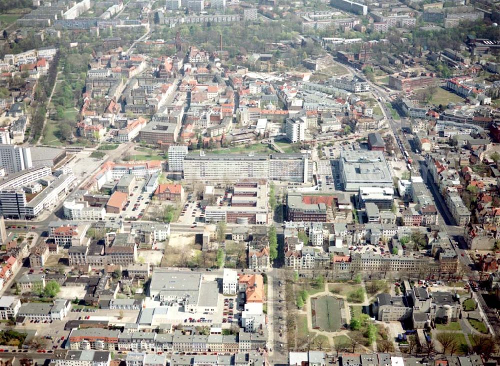 Aerial image Cottbus - BRB - Gelände der Cottbusser Innenstadt am Bereich der Bahnhofstraße, Karl-Liebknecht-Straße, Berliner Straße und Spremberger Straße. Planungsfläche für die Errichtung der CITY-GALERIE der ECE-Projektmanagement GmbH Hamburg.