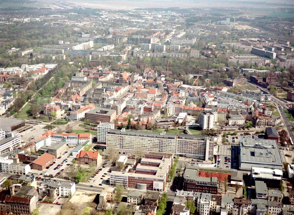 Aerial image Cottbus - BRB - Gelände der Cottbusser Innenstadt am Bereich der Bahnhofstraße, Karl-Liebknecht-Straße, Berliner Straße und Spremberger Straße. Planungsfläche für die Errichtung der CITY-GALERIE der ECE-Projektmanagement GmbH Hamburg.