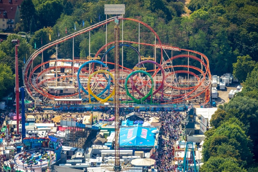 Aerial photograph Herne - Area of the funfair Cranger Kirmes in Herne in the state North Rhine-Westphalia, Germany