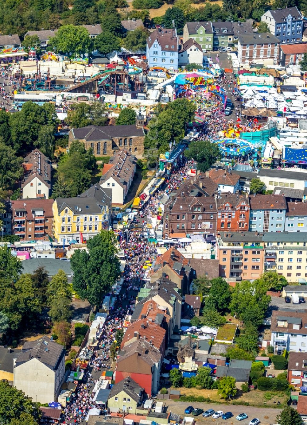 Aerial photograph Herne - Area of the funfair Cranger Kirmes in Herne in the state North Rhine-Westphalia, Germany