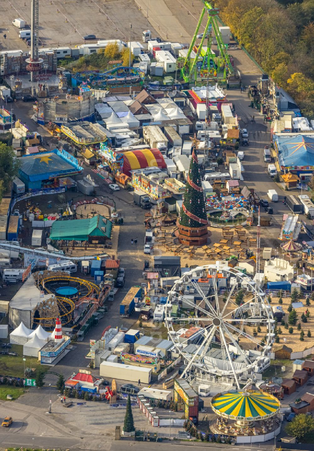 Aerial photograph Herne - area of the funfair Cranger Kirmes in Herne in the state North Rhine-Westphalia, Germany