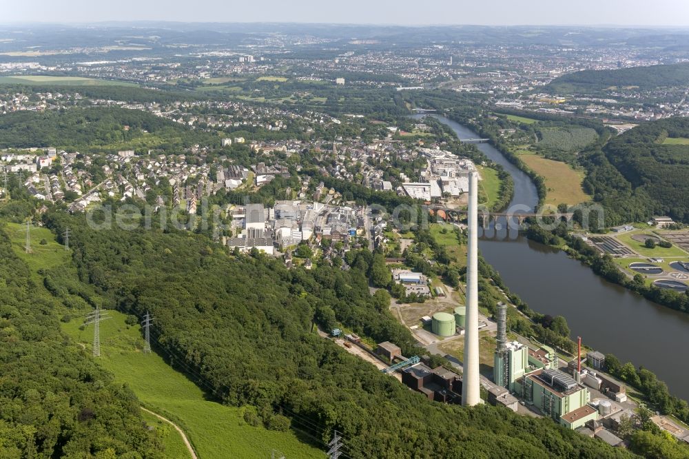 Herdecke from above - Area of the Cuno - power plant of the ENERVIE AG at the Ruhr overlooking the city Herdecke in North Rhine-Westphalia