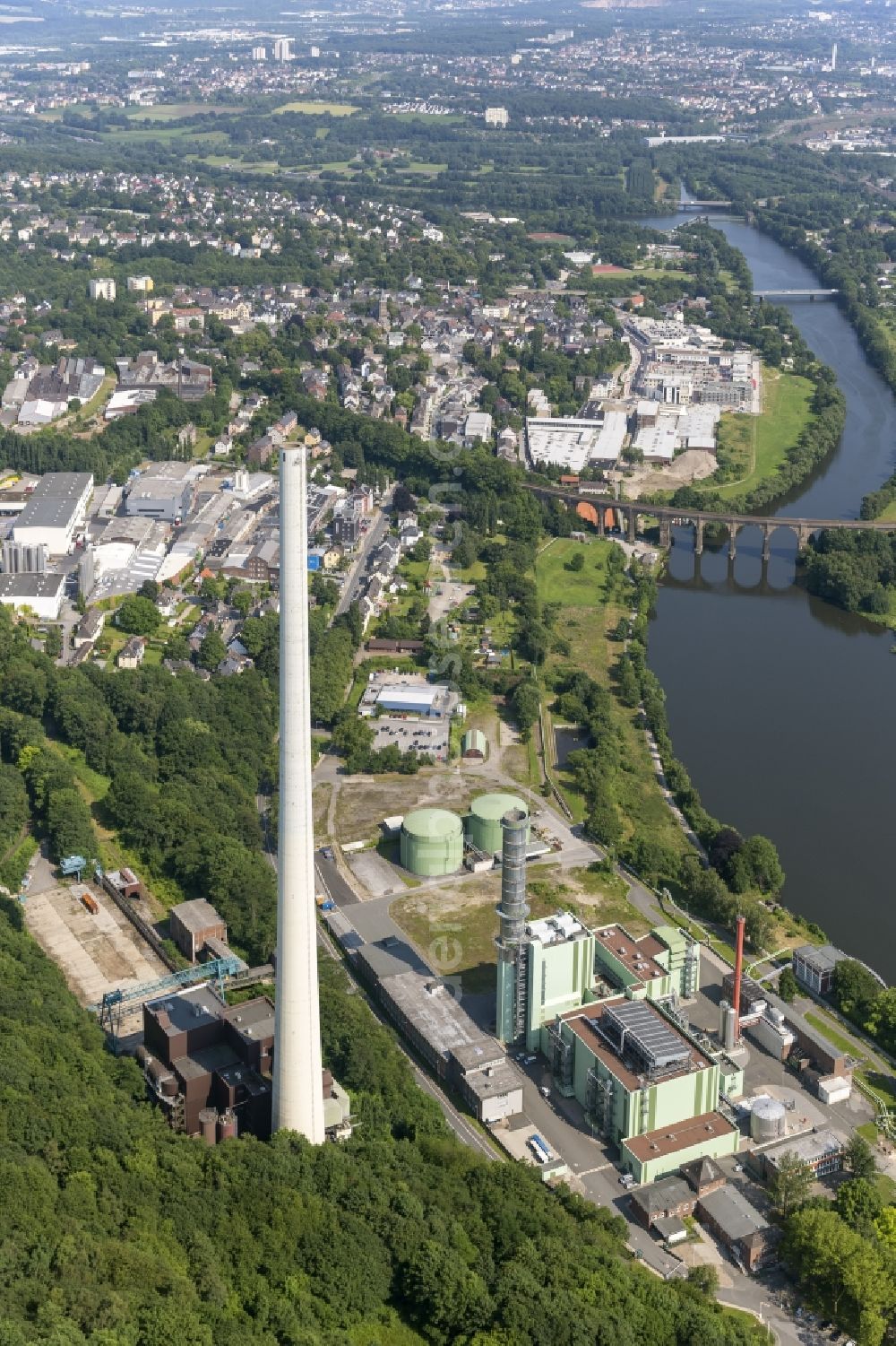 Aerial image Herdecke - Area of the Cuno - power plant of the ENERVIE AG at the Ruhr overlooking the city Herdecke in North Rhine-Westphalia