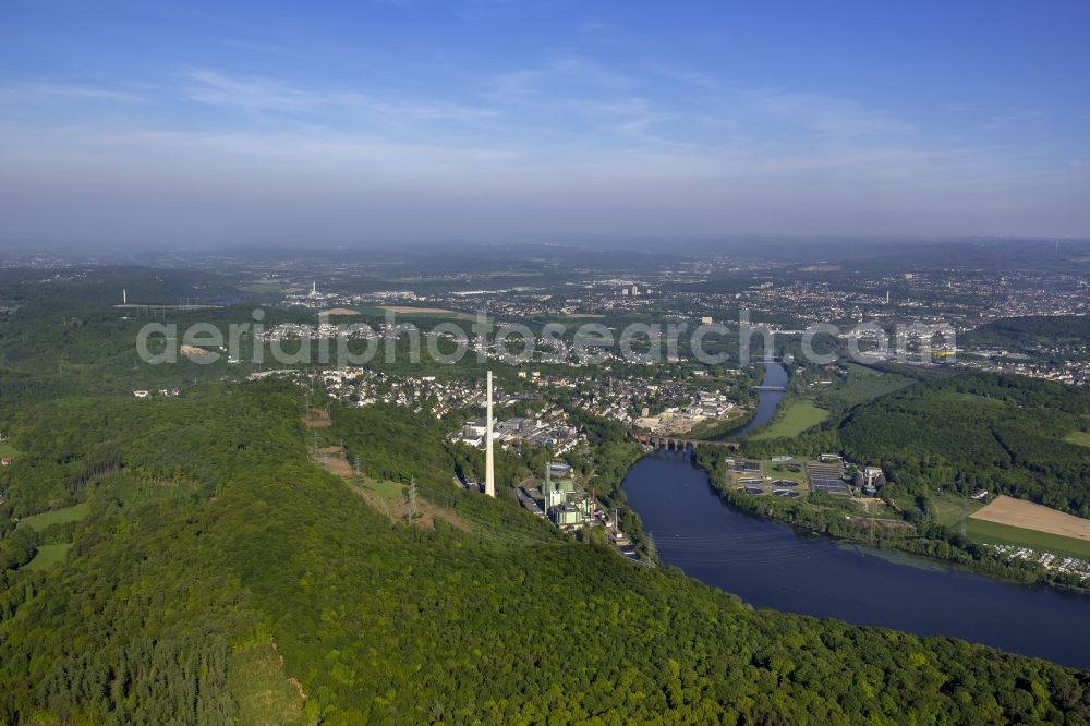 Herdecke from the bird's eye view: Area of the Cuno - power plant of the ENERVIE AG at the Ruhr overlooking the city Herdecke in North Rhine-Westphalia