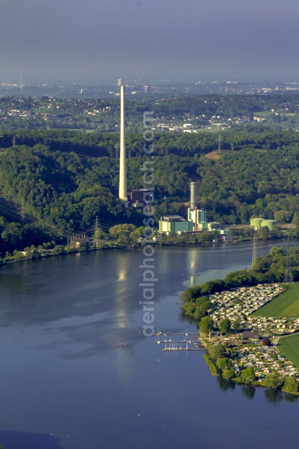 Aerial photograph Herdecke - Area of the Cuno - power plant of the ENERVIE AG at the Ruhr overlooking the city Herdecke in North Rhine-Westphalia