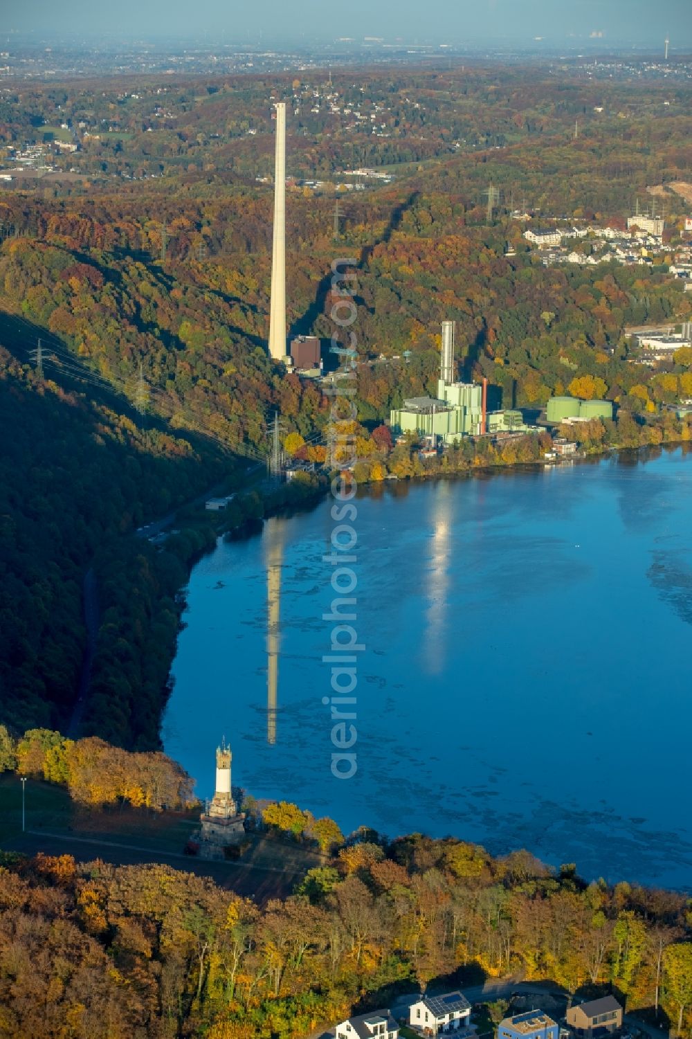 Aerial image Herdecke - Area of the Cuno - power plant of the ENERVIE AG at the Ruhr overlooking the city Herdecke in North Rhine-Westphalia