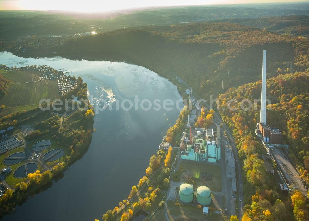 Aerial photograph Herdecke - Area of the Cuno - power plant of the ENERVIE AG at the Ruhr overlooking the city Herdecke in North Rhine-Westphalia