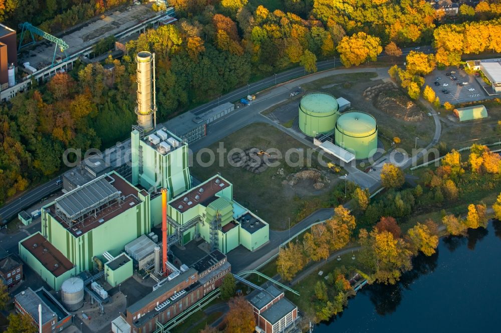 Herdecke from above - Area of the Cuno - power plant of the ENERVIE AG at the Ruhr overlooking the city Herdecke in North Rhine-Westphalia