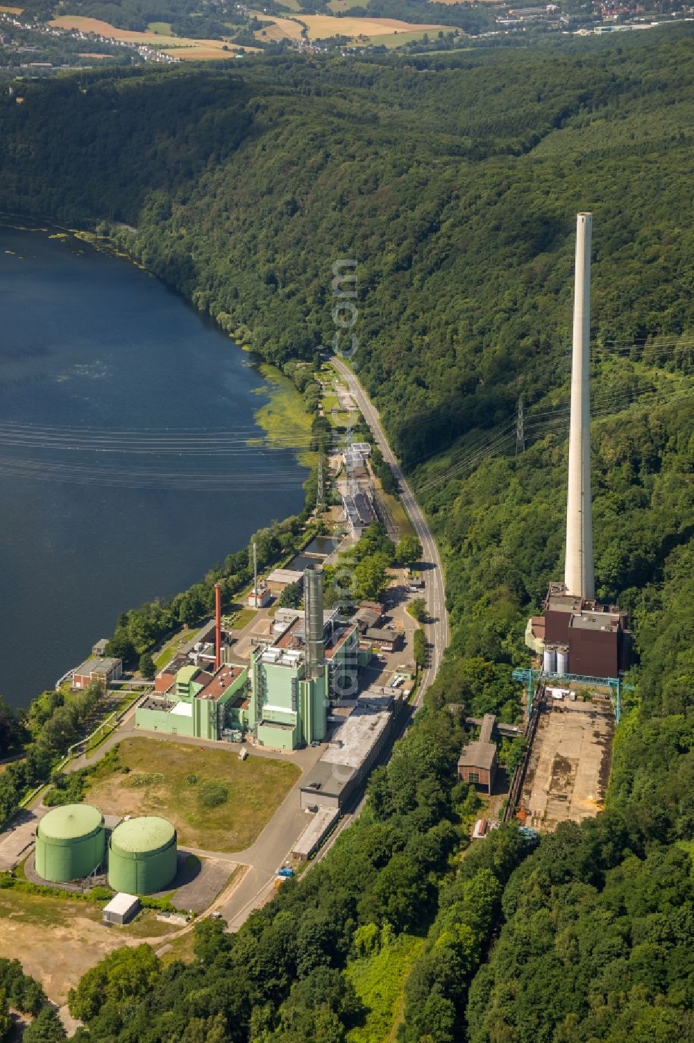 Herdecke from the bird's eye view: Area of the Cuno - power plant of the ENERVIE AG at the Ruhr in Herdecke in North Rhine-Westphalia