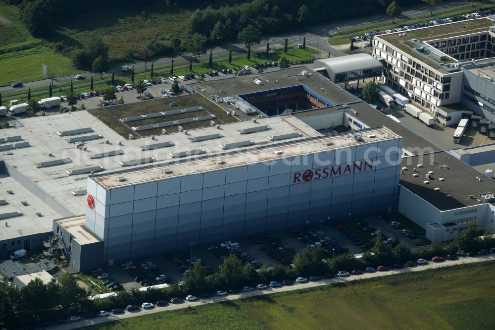 Aerial image Burgwedel - Building complex and grounds of the Dirk Rossmann GmbH in Burgwedel in the state of Lower Saxony. The compound includes a logistics centre and the company headquarters and administrative offices of Rossmann