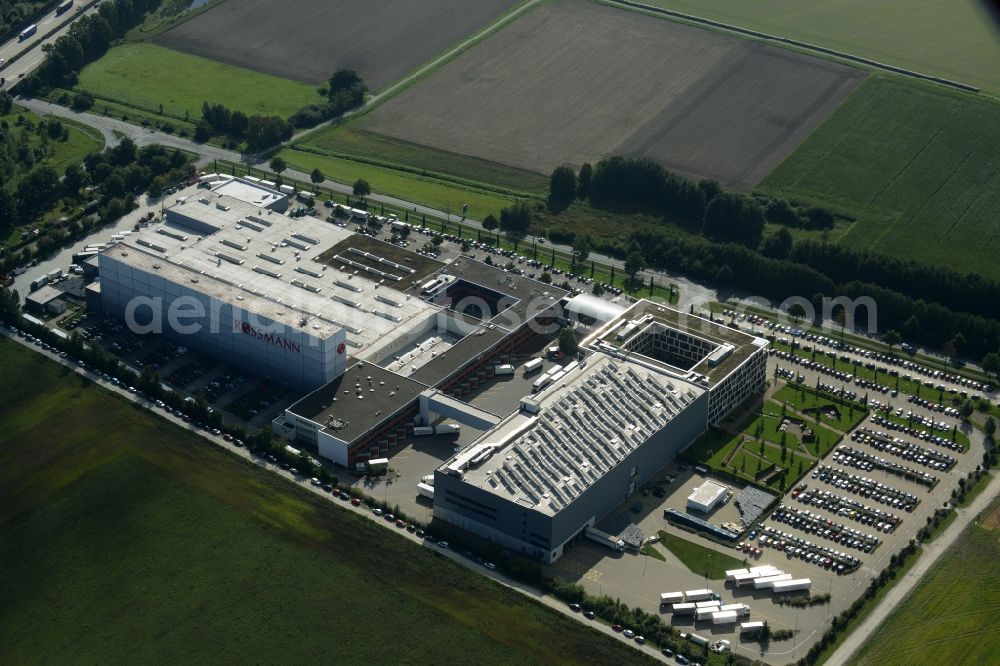 Aerial image Burgwedel - Building complex and grounds of the Dirk Rossmann GmbH in Burgwedel in the state of Lower Saxony. The compound includes a logistics centre and the company headquarters and administrative offices of Rossmann