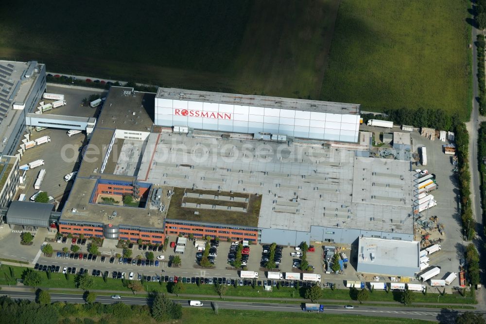 Aerial image Burgwedel - Building complex and grounds of the Dirk Rossmann GmbH in Burgwedel in the state of Lower Saxony. The compound includes a logistics centre and the company headquarters and administrative offices of Rossmann