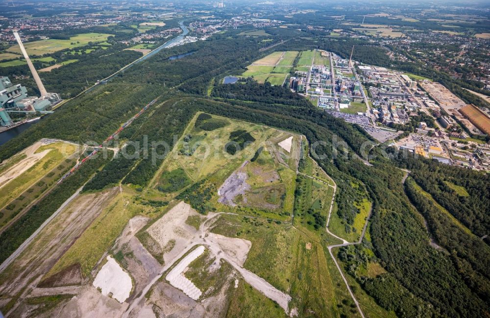 Bergkamen from above - Reclamation site of the former mining dump Halde Grosses Holz in Bergkamen in the state North Rhine-Westphalia, Germany