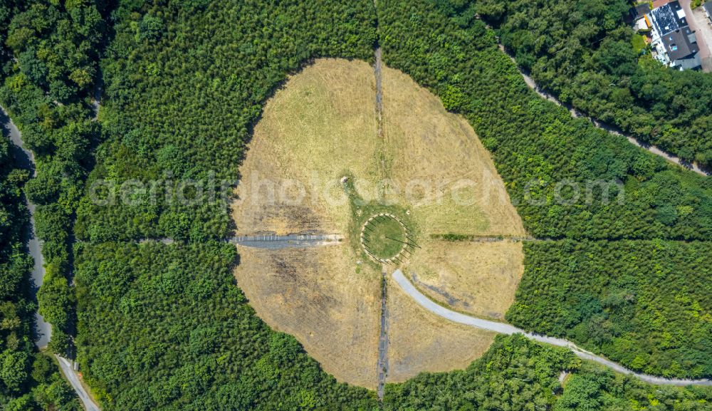 Castrop-Rauxel from above - Reclamation site of the former mining dump with sundial Schweriner Halde in Castrop-Rauxel in the state North Rhine-Westphalia