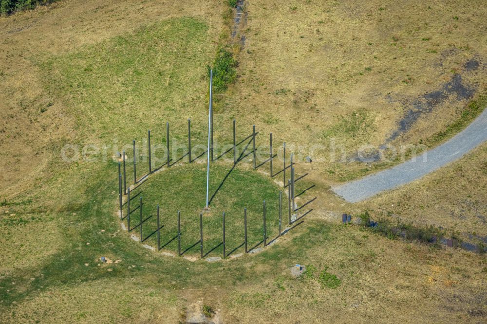 Castrop-Rauxel from the bird's eye view: Reclamation site of the former mining dump with sundial Schweriner Halde in Castrop-Rauxel in the state North Rhine-Westphalia