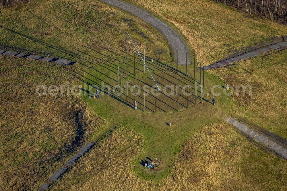 Castrop-Rauxel from the bird's eye view: Reclamation site of the former mining dump with sundial Schweriner Halde in Castrop-Rauxel in the state North Rhine-Westphalia