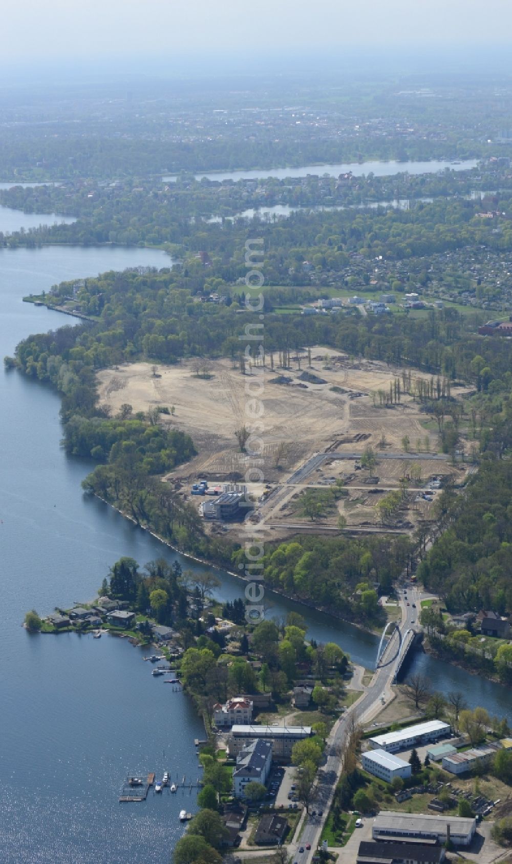 Potsdam from the bird's eye view: View at the construction site of a new building on the site of the former gray barracks of the russian army in Potsdam in the federal state of Brandenburg