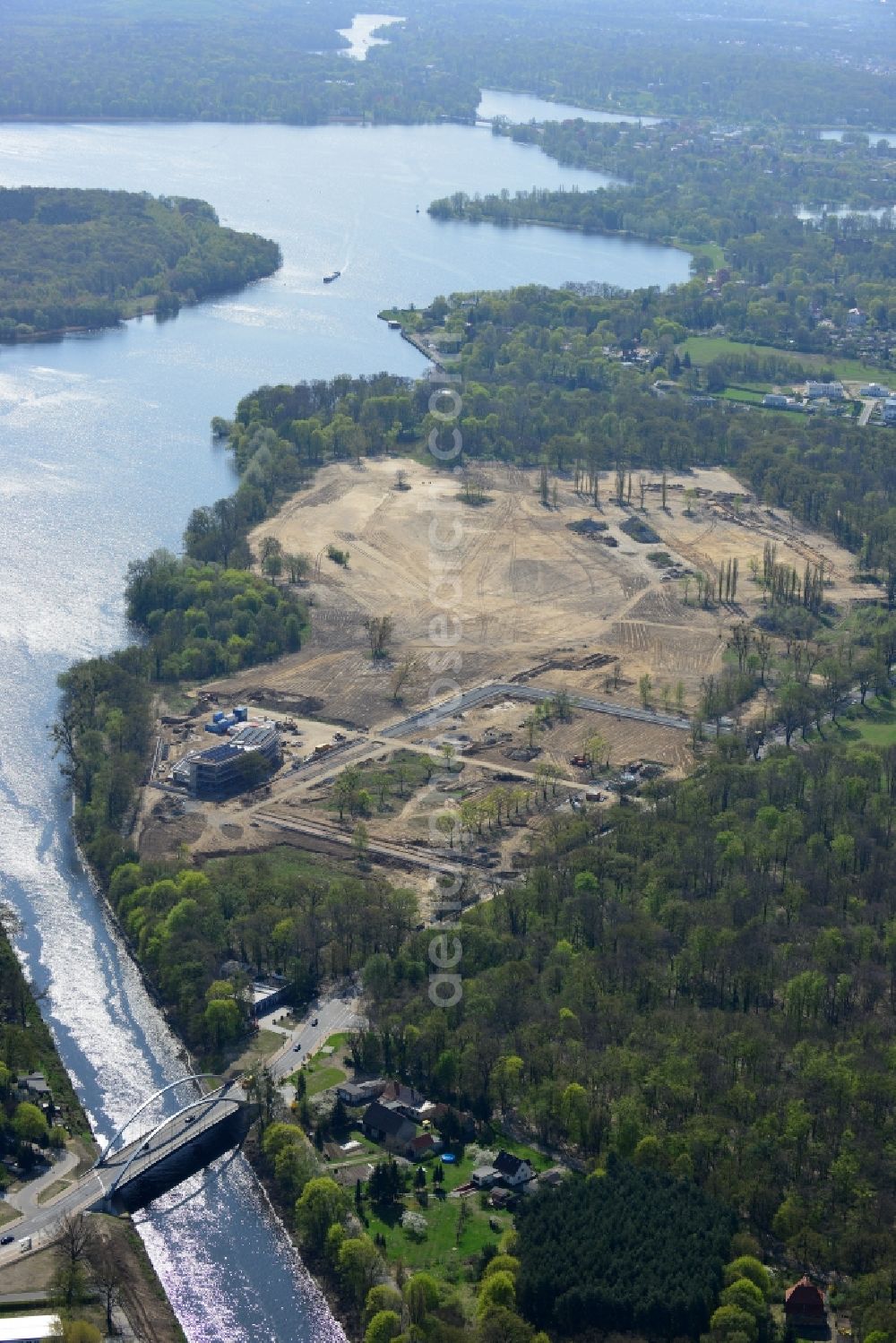 Potsdam from the bird's eye view: View at the construction site of a new building on the site of the former gray barracks of the russian army in Potsdam in the federal state of Brandenburg