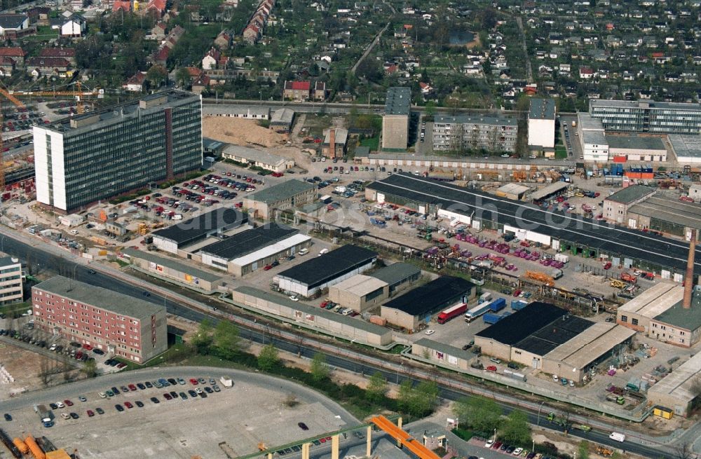 Berlin Hohenschönhausen from above - Site of the former GDR high-rise SHB Special building construction business Company in Berlin Hohenschonhausen