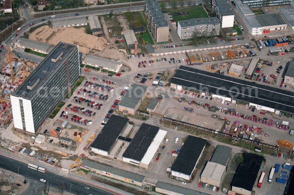 Berlin Hohenschönhausen from above - Site of the former GDR high-rise SHB Special building construction business Company in Berlin Hohenschonhausen