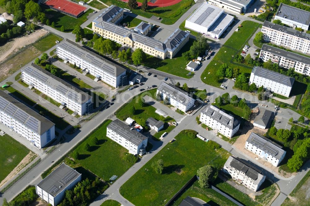 Aerial image Schneeberg - Conversion surfaces on the renatured site of the former barracks and military - real estate in Schneeberg in the state Saxony, Germany