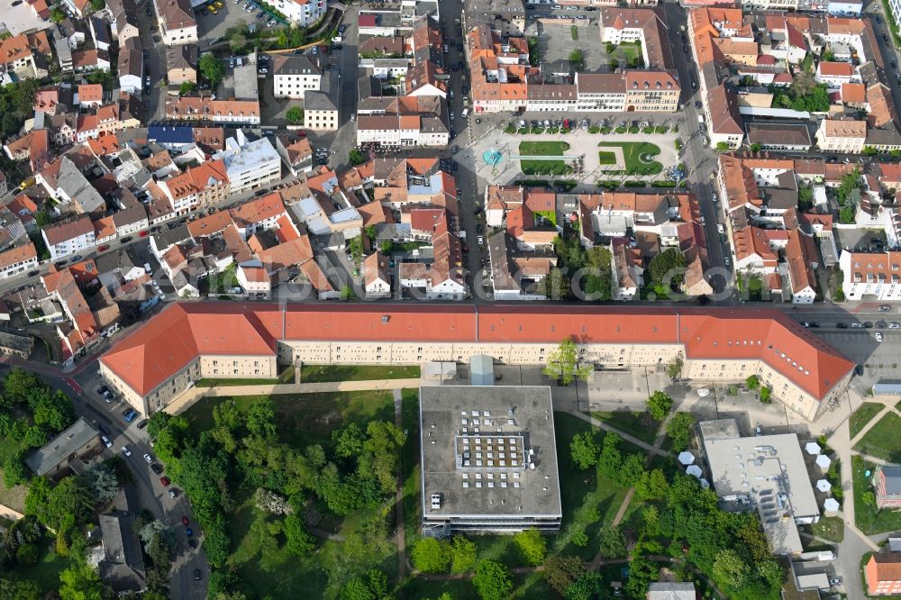 Germersheim from the bird's eye view: Conversion surfaces on the renatured site of the former barracks and military - real estate in Germersheim in the state Rhineland-Palatinate, Germany