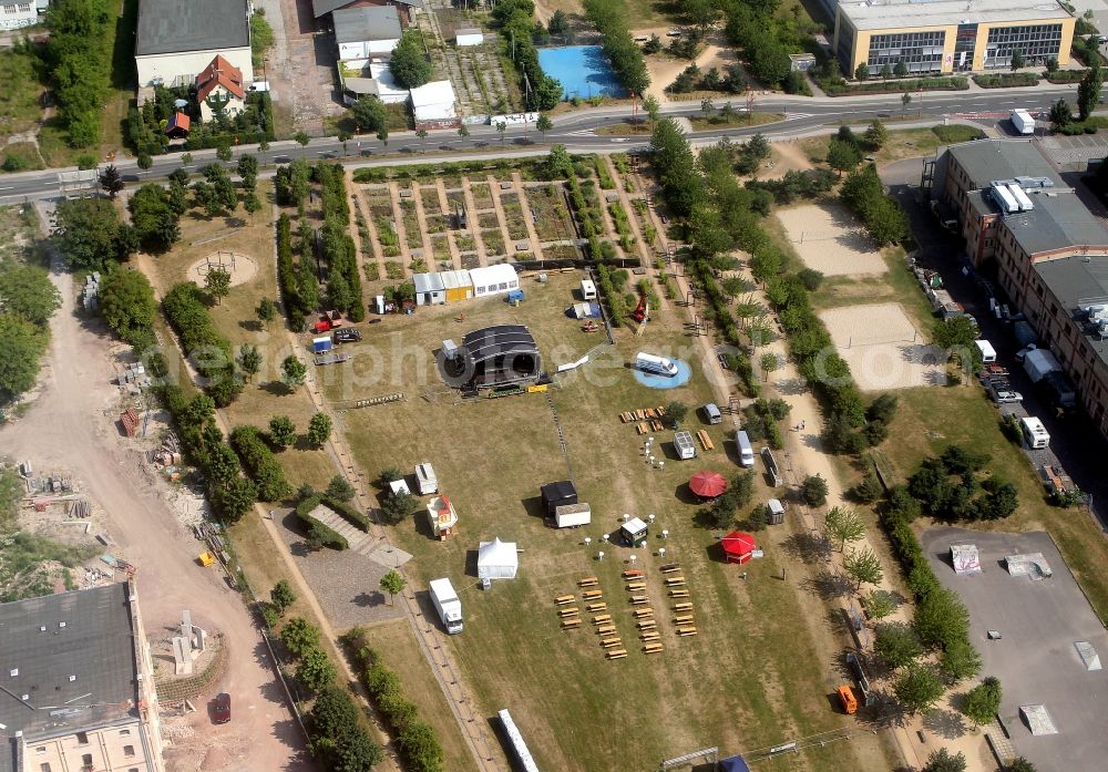 Halle / Saale from the bird's eye view: Site of the former Thuringian freight station, a park and sports facility in Halle (Saale) in Saxony-Anhalt