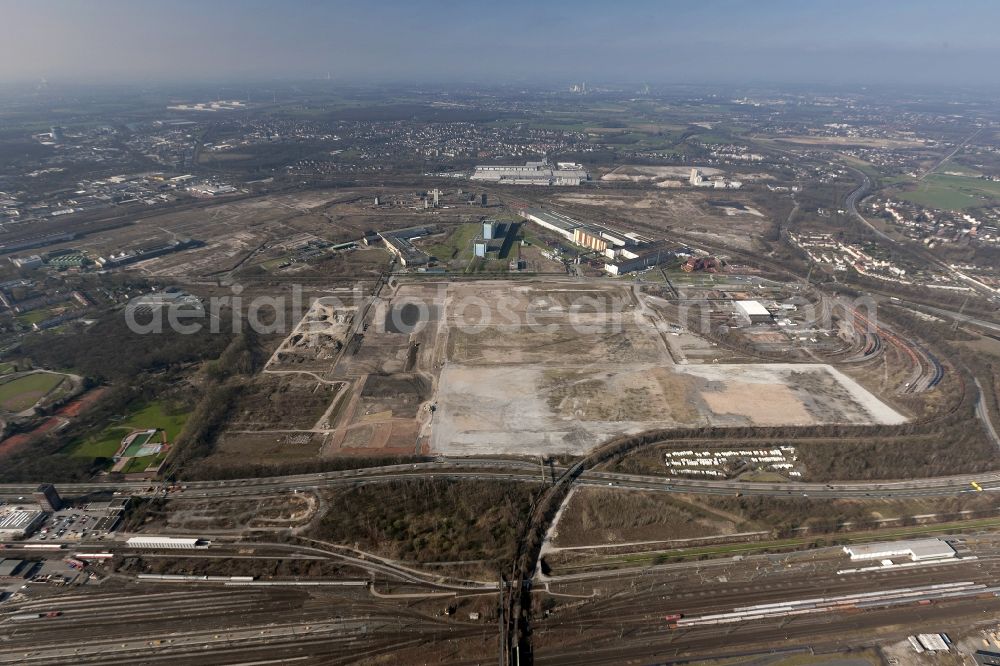 Aerial photograph Dortmund - View at the former steel plant Westphalia hut in Dortmund in the federal state North Rhine-Westphalia. The Westphalia hut is considered the birthplace of the former Hoesch AG, which has risen in the ThyssenKrupp Group
