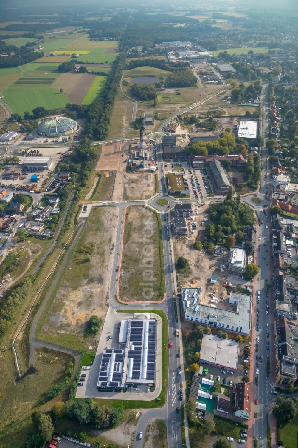 Dorsten from the bird's eye view: Area of the former mine Fuerst Leopold chamber 2 in Dorsten in the state North Rhine-Westphalia