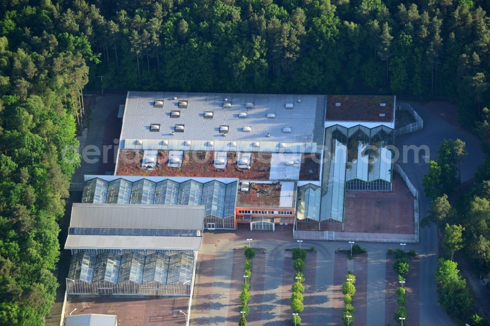 Aerial image Hohen Neuendorf - Site of the shopping center at the former OBI - Hardware at Schoenfliesser street in Hohen Neuendorf in Brandenburg. GVG Project Development Company plans to revitalize the brain area by demolition of disused construction market and the new Spacious a modern local supply and service center