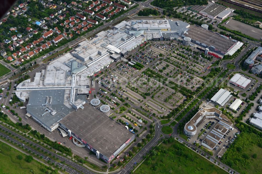 Leipzig from above - Site of the shopping center Paunsdorf Center in Leipzig in Saxony. The operator is the Unibail-Rodamco Germany GmbH