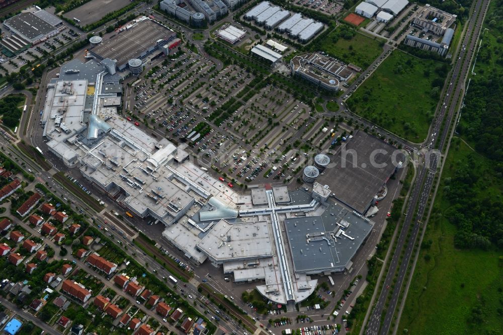 Leipzig from the bird's eye view: Site of the shopping center Paunsdorf Center in Leipzig in Saxony. The operator is the Unibail-Rodamco Germany GmbH