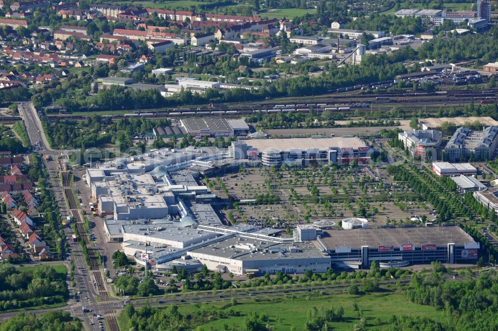 Leipzig from above - Site of the shopping center Paunsdorf Center in Leipzig in Saxony. The operator is the Unibail-Rodamco Germany GmbH