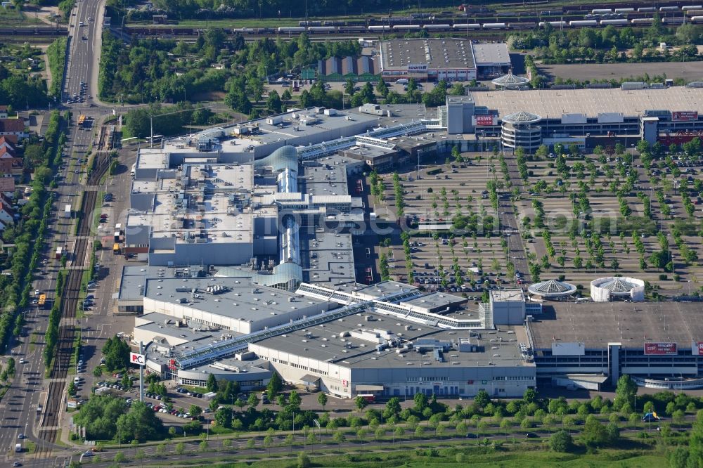 Leipzig from the bird's eye view: Site of the shopping center Paunsdorf Center in Leipzig in Saxony. The operator is the Unibail-Rodamco Germany GmbH