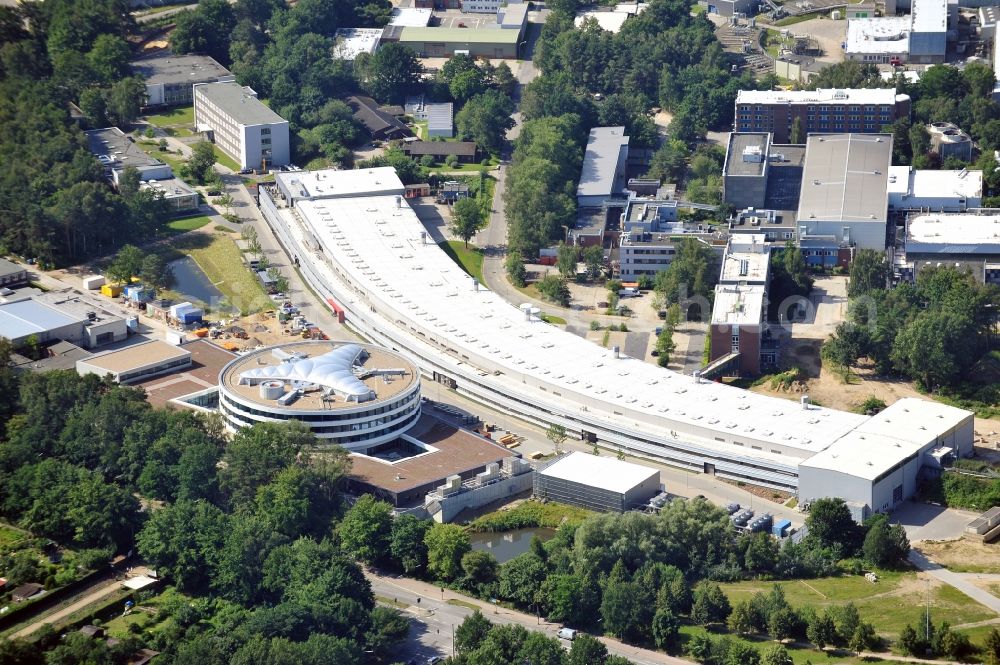 Aerial image Hamburg - The new building of the site of EMBL, the European Molecular Biology Laboratory (EMBL) at the particle accelerator Petra III Hamburg. The European Molecular Biology Laboratory is a non-profit organisation and a basic research institute funded by public research monies from 20 member states and one associate member