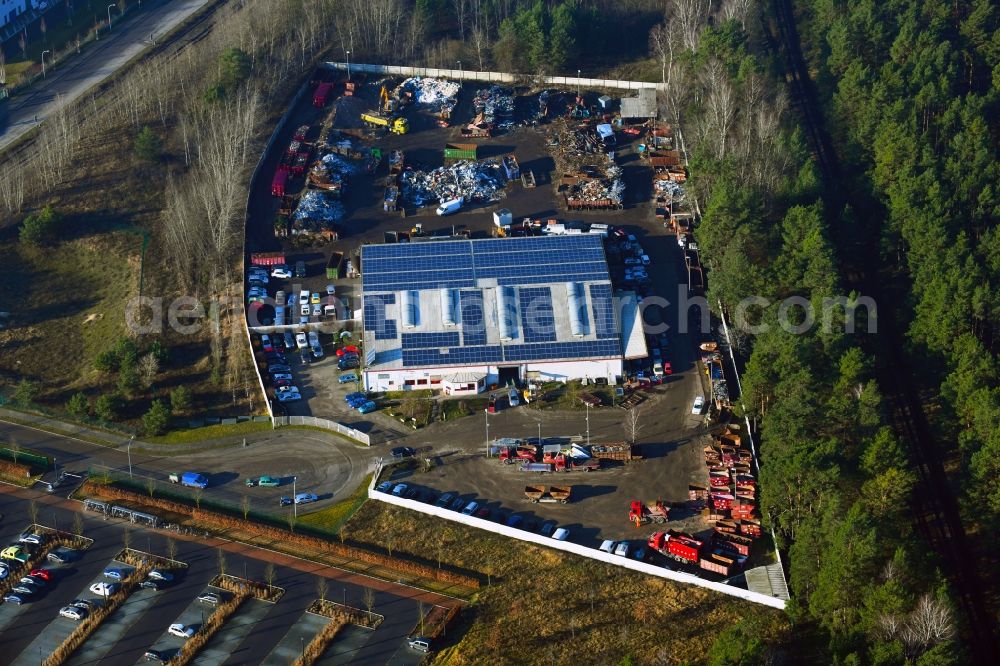 Oranienburg from above - Building complex and distribution center on the site of Ernst Recycling GmbH Am Biotop in the district Friedrichsthal in Oranienburg in the state Brandenburg, Germany