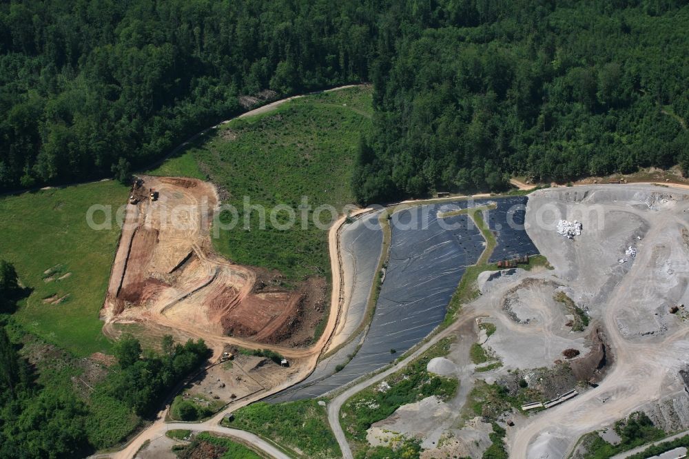 Aerial photograph Wehr - Site of heaped landfill Lachengraben with construction works and cleared area to expand the storage site in Wehr in the state Baden-Wuerttemberg