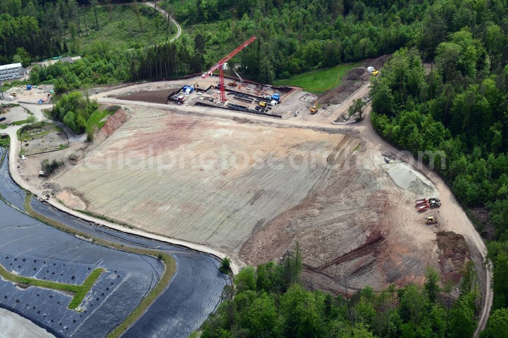 Aerial image Wehr - Site of heaped landfill Lachengraben with construction works and cleared area to expand the storage site in Wehr in the state Baden-Wurttemberg