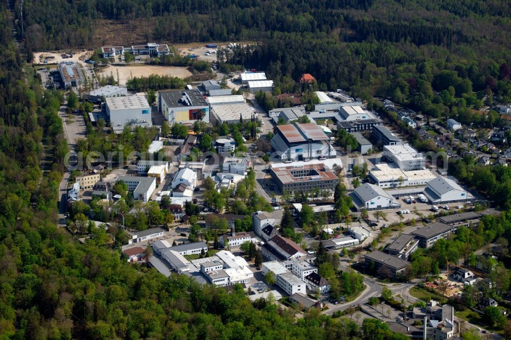 Aerial image Grünwald - Site of the film production company Bavaria Filmstadt in the district Geiselgasteig in Gruenwald in the state Bavaria, Germany