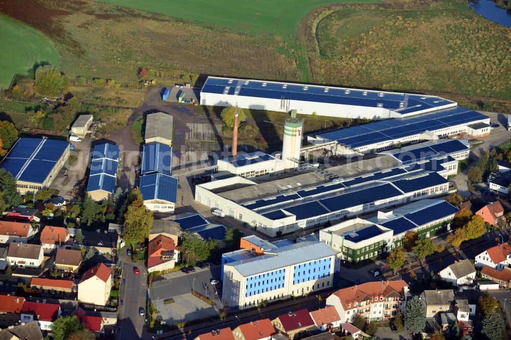 Aerial image Haldensleben - View onto the area of the company Polystal Composites GmbH in Haldensleben in the state Saxony-Anhalt. Polystal is a leading producer of high-permormance composite materials. The company manufacture round profiles from endless fibre reinforced plastics