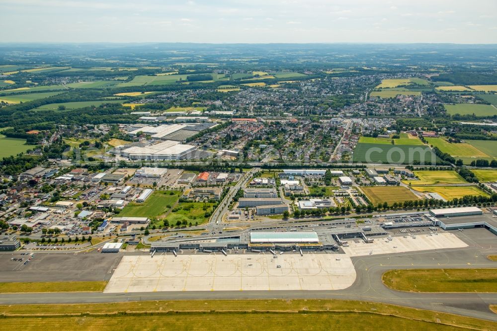 Aerial image Dortmund - Runway with hangar taxiways and terminals on the grounds of the airport in Dortmund in the state North Rhine-Westphalia