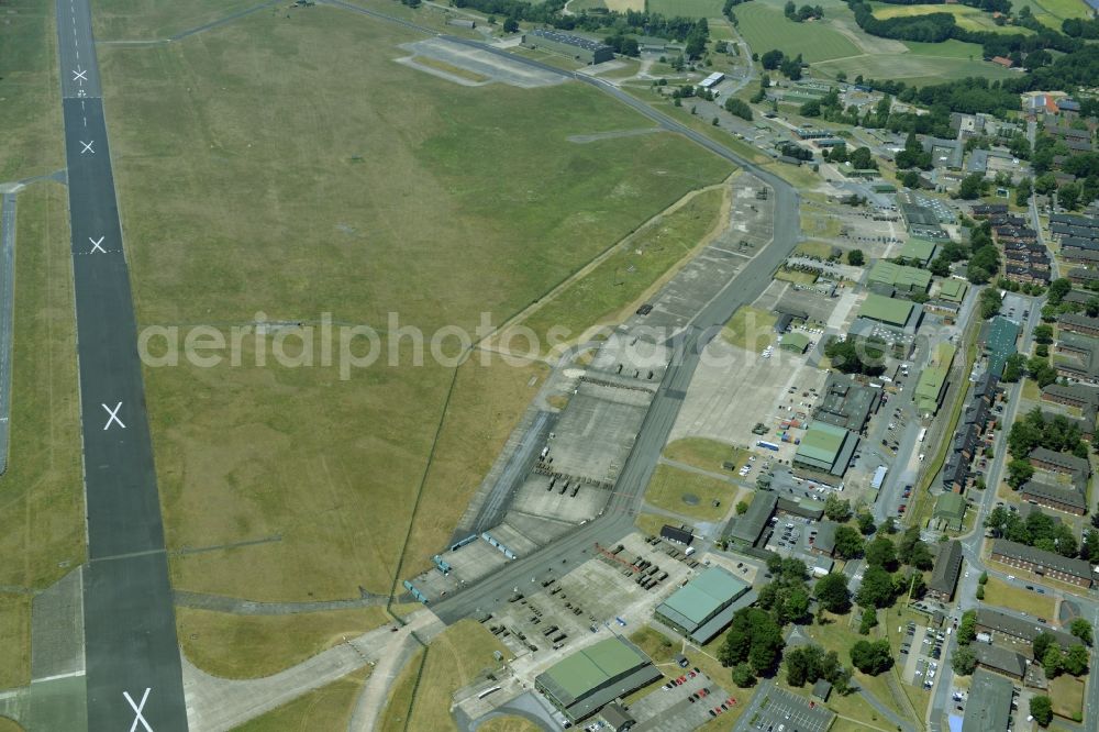 Aerial image Gütersloh - Runway with hangar taxiways and terminals on the grounds of the airport in Guetersloh in the state North Rhine-Westphalia