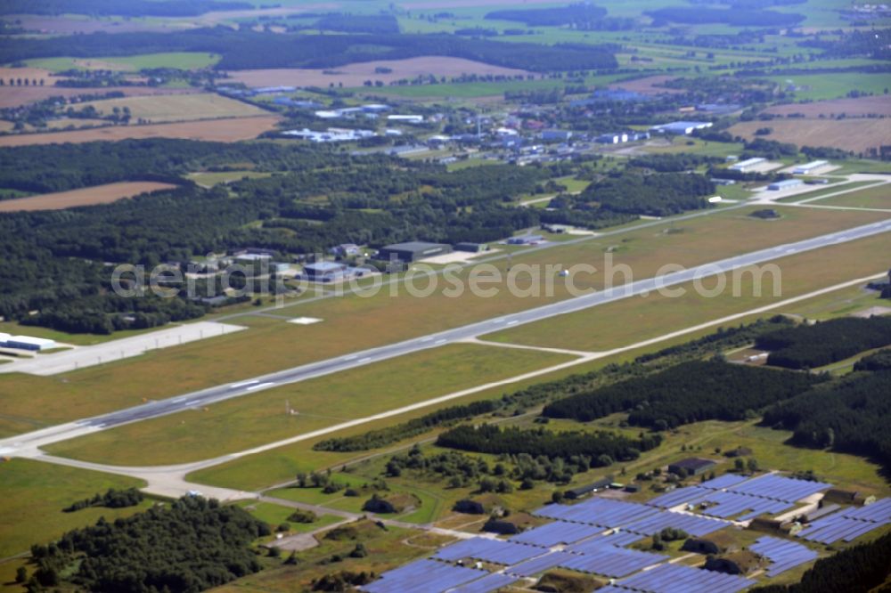 Aerial image Laage - Runway with hangar taxiways and terminals on the grounds of the airport in Laage in the state Mecklenburg - Western Pomerania