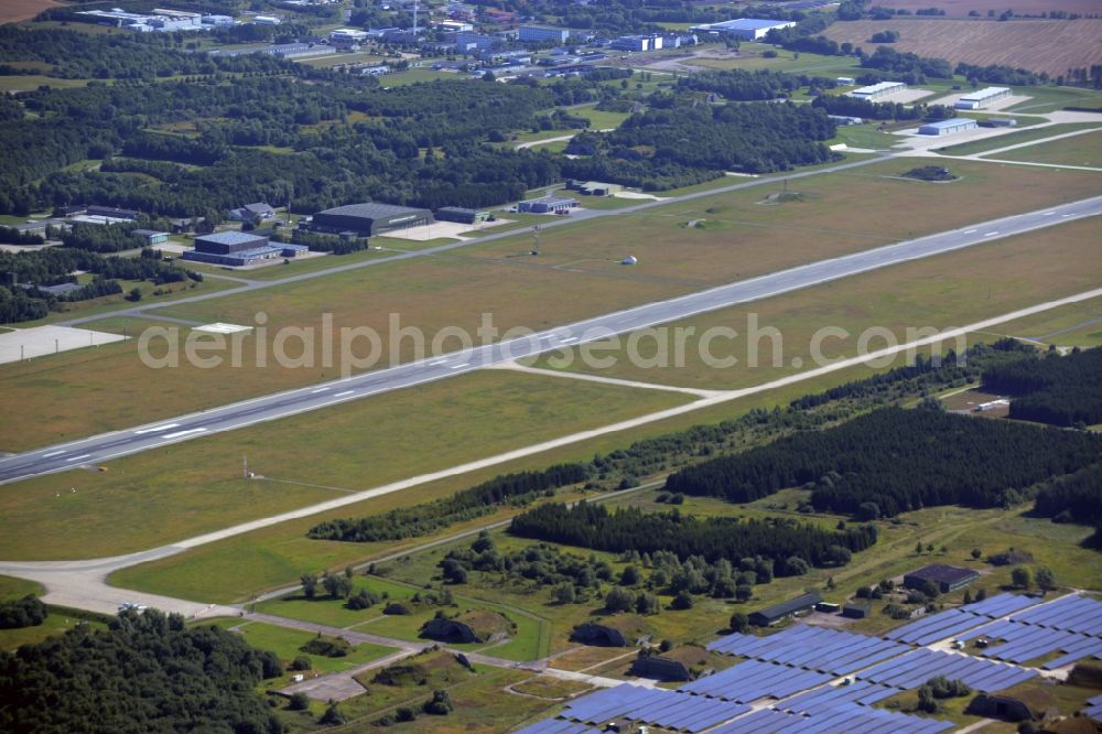 Aerial photograph Laage - Runway with hangar taxiways and terminals on the grounds of the airport in Laage in the state Mecklenburg - Western Pomerania