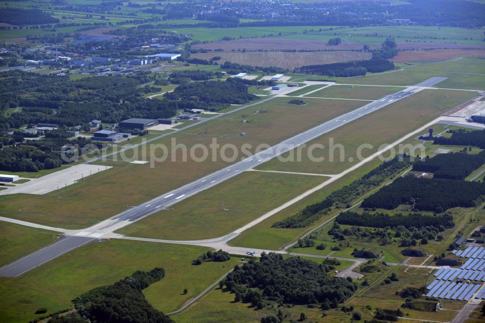 Laage from above - Runway with hangar taxiways and terminals on the grounds of the airport in Laage in the state Mecklenburg - Western Pomerania